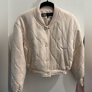 Zara Beige Quilted Bomber Jacket